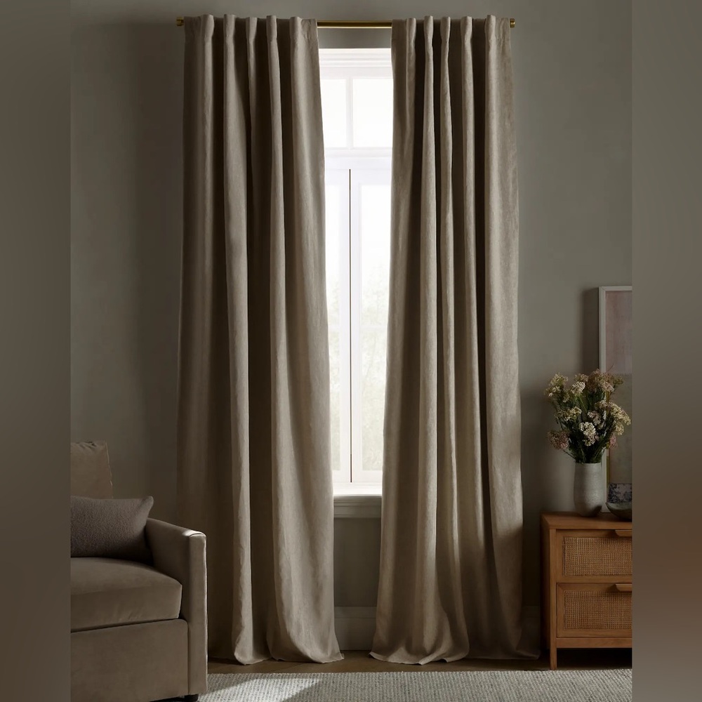 Quince European Linen Blackout Curtain Panel Flax Beige Size 96”x108”
